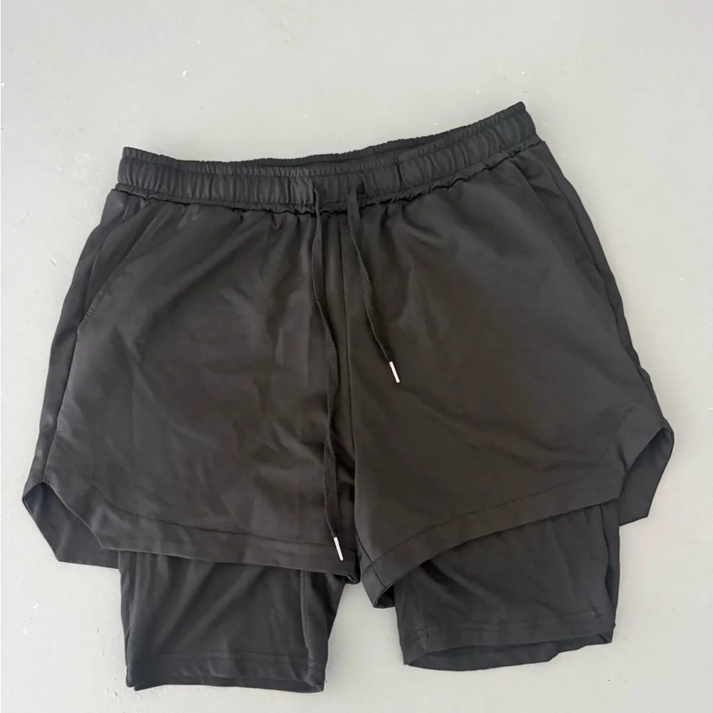 Men's Black Layered Athletic Shorts with Inner Compression
